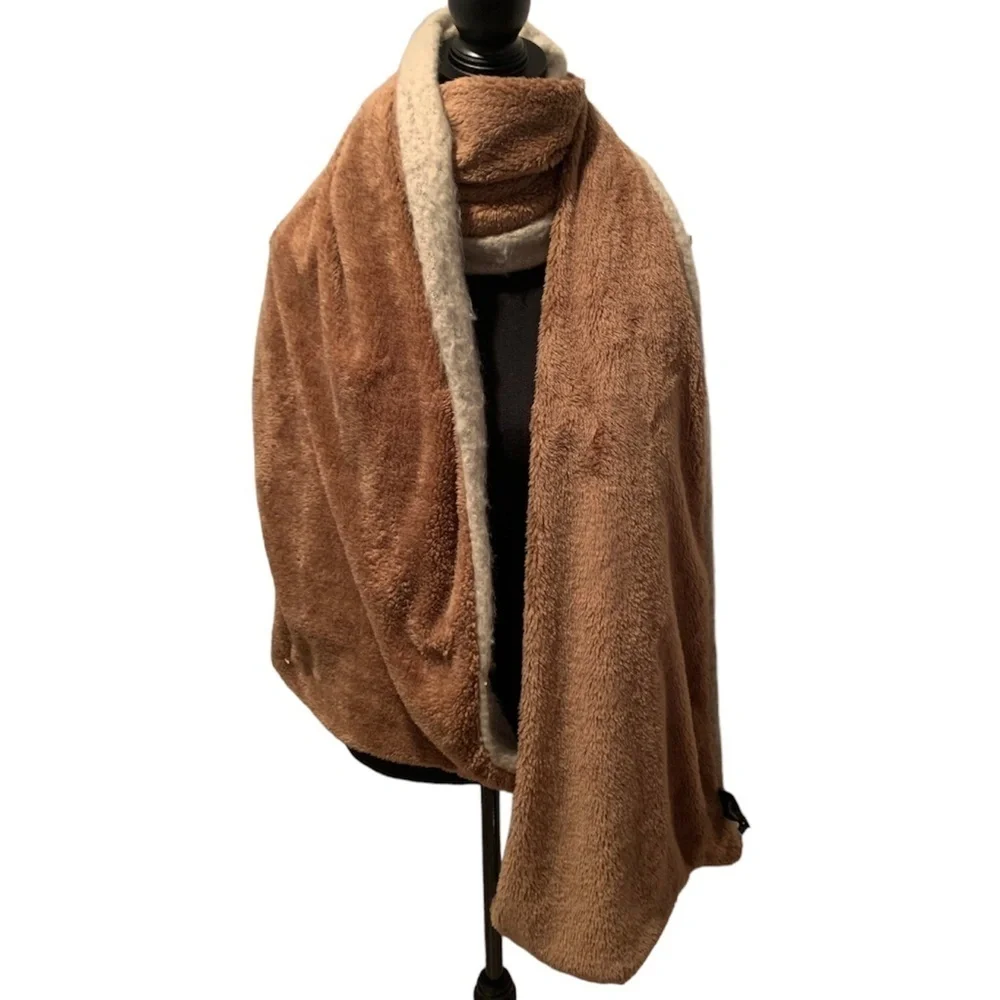 Steve Madden Cozy Knit Reversible Wrap Scarf Brown and Beige